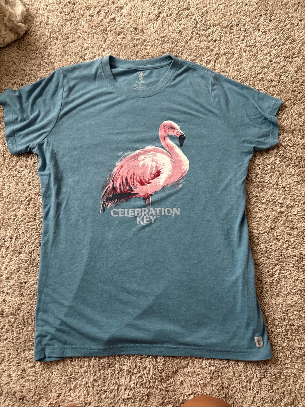 Cariloha Celebration Key Flamingo Graphic Tee - Blue with Pink Print